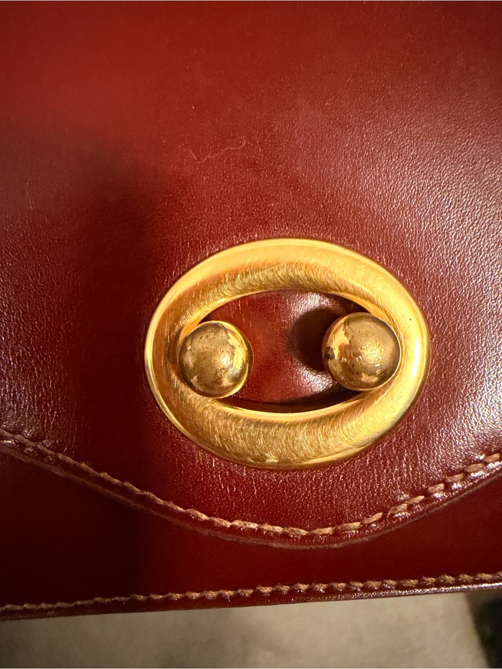 Hermes Burgundy Leather Shoulder Bag with Gold Hardware - Picture 6 of 7